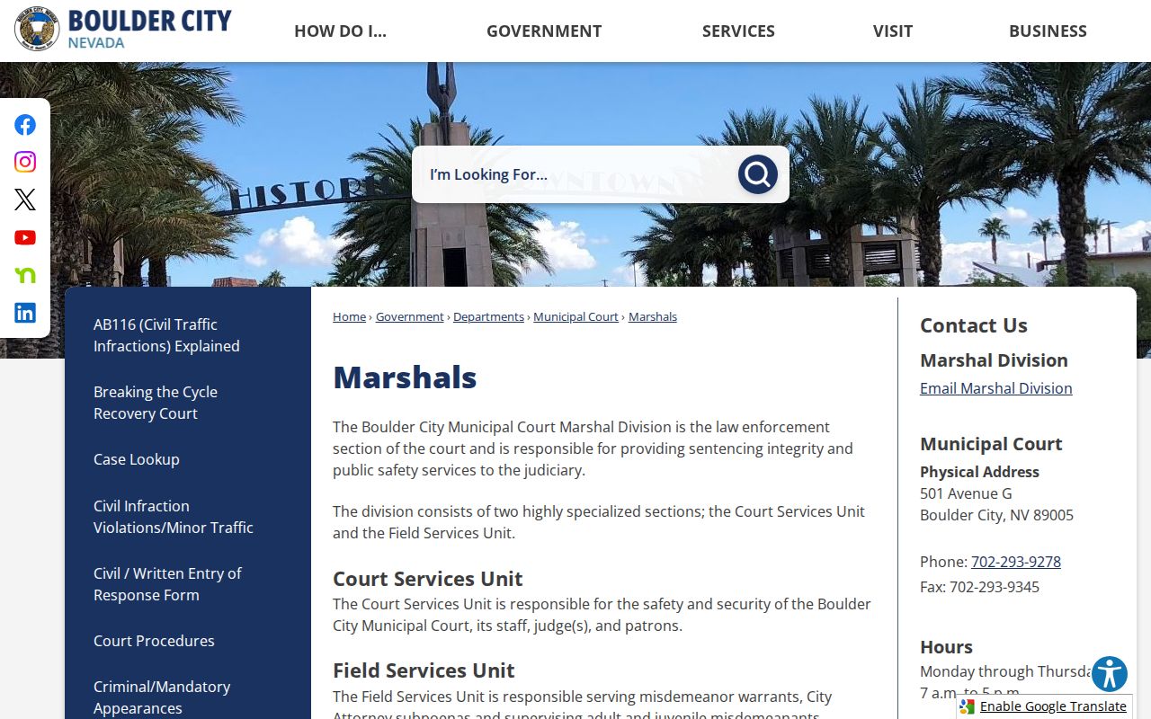 Clark County municipal court warrant marshal information