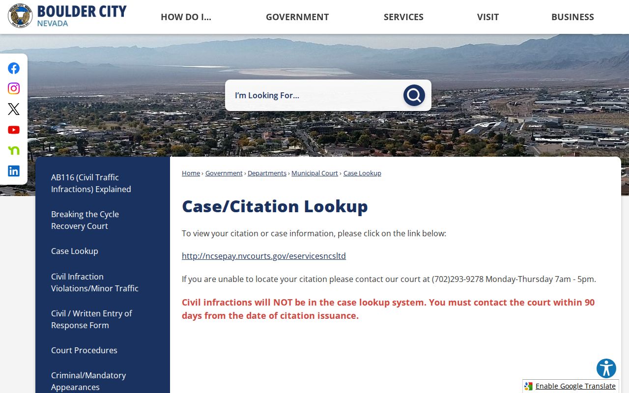 Boulder City warrant records official case and citation lookup