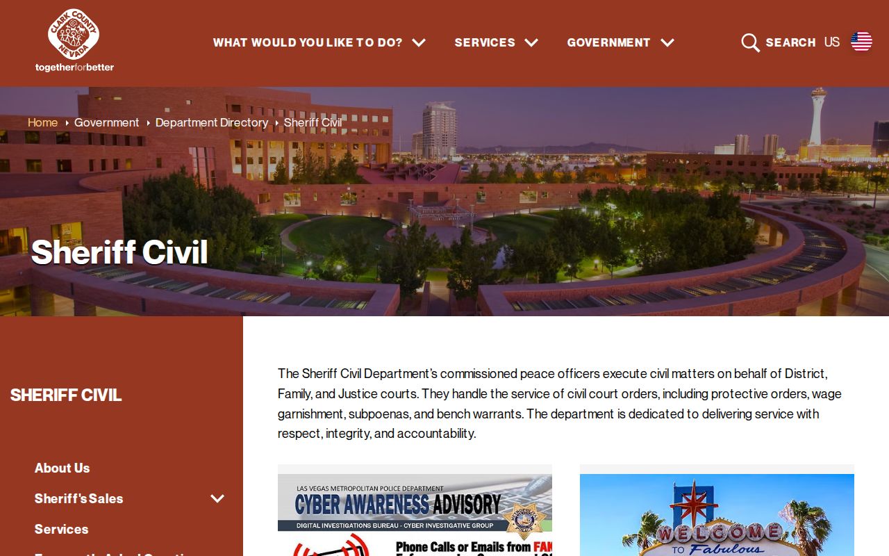 Clark County warrant records Sheriff's Civil Process Bureau information