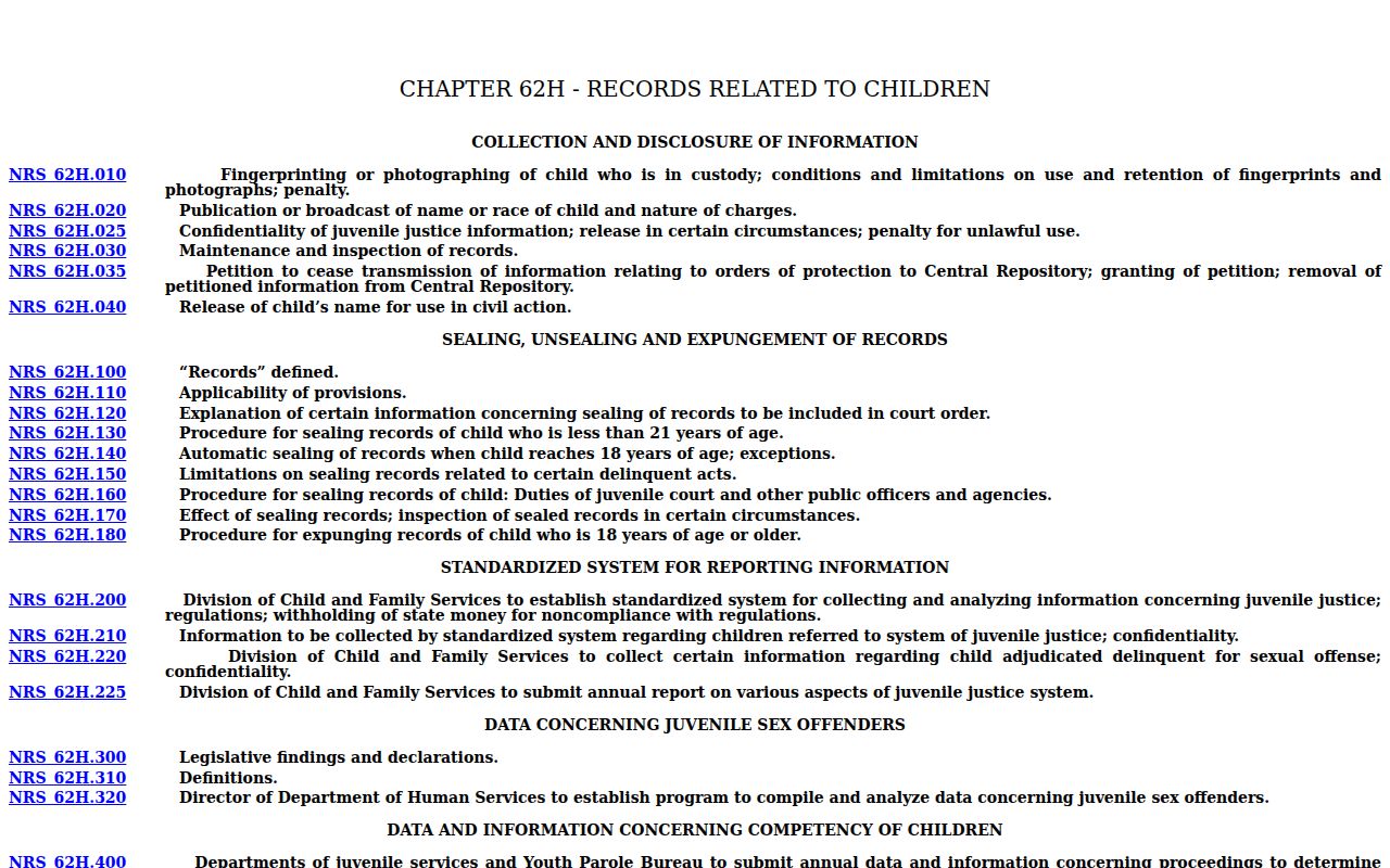 Clark County warrant records Nevada juvenile justice confidentiality information