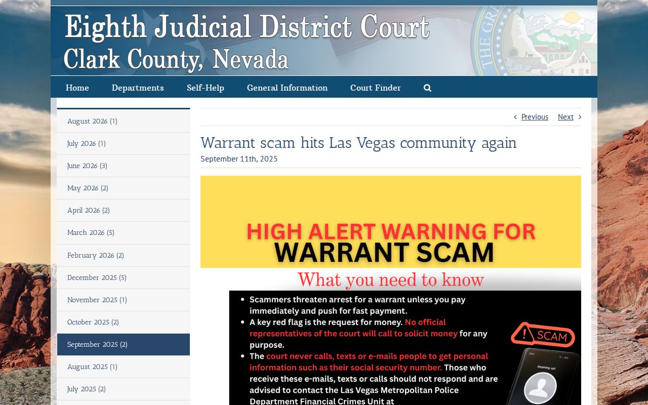 Clark County most wanted official court scam warning