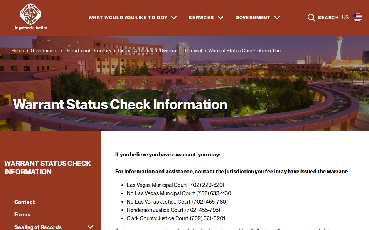 Clark County active warrants official warrant-status routing page
