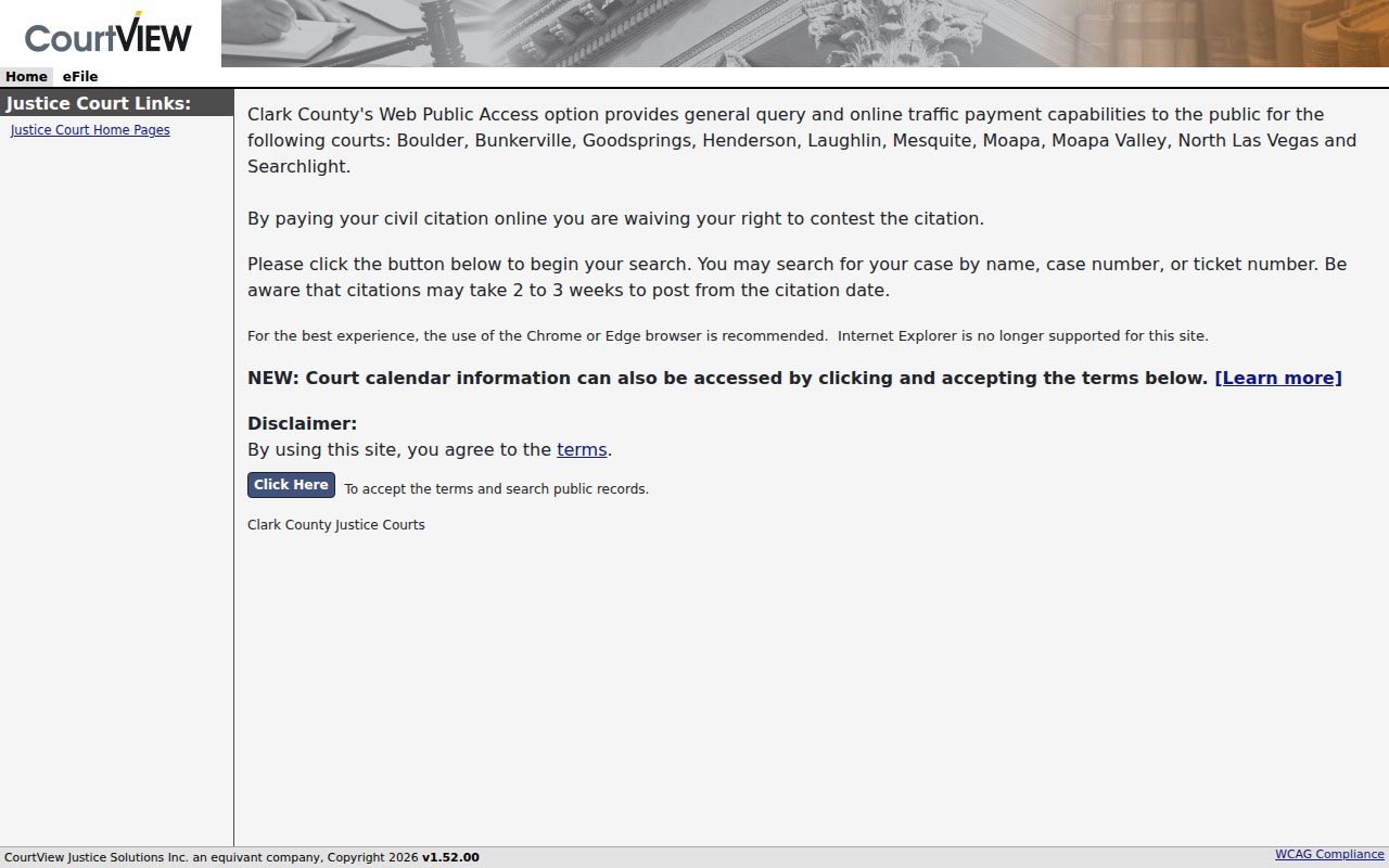 Clark County warrant search public-access welcome screen
